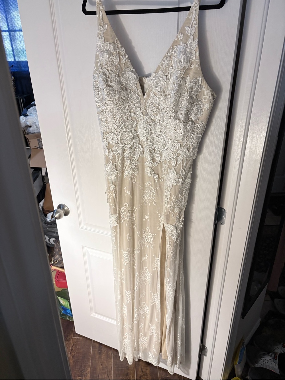 Fashion Nova Cream Lace Overlay Dress